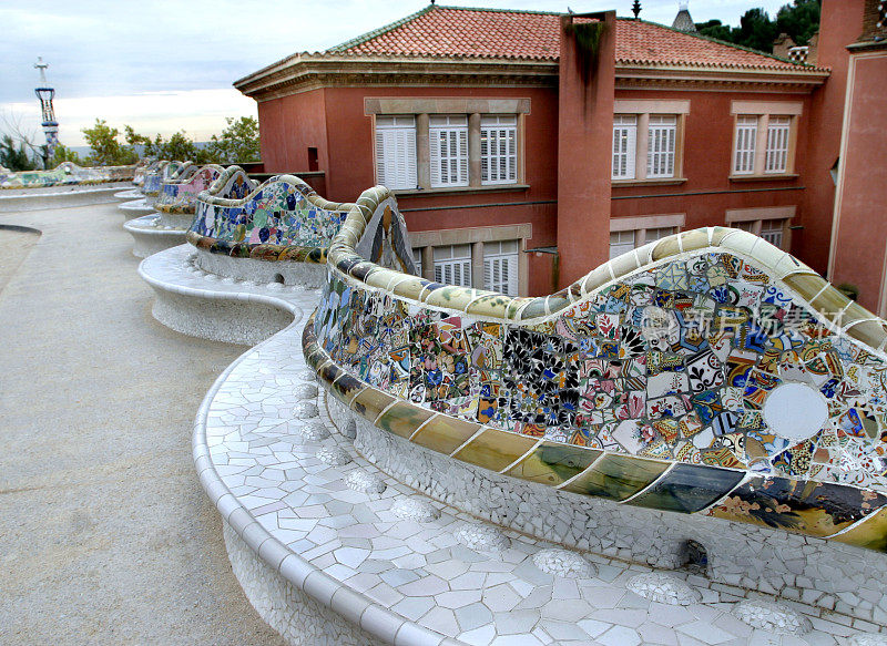 Parc Guell长凳高迪巴塞罗那，西班牙